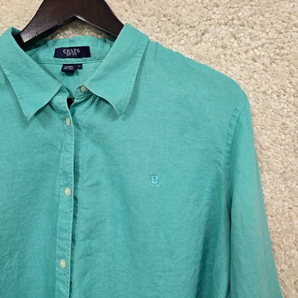 Chaps Womens Linen Button Shirt Size 2X Relaxed Fit Coastal Classic Minimalist - Picture 3 of 13